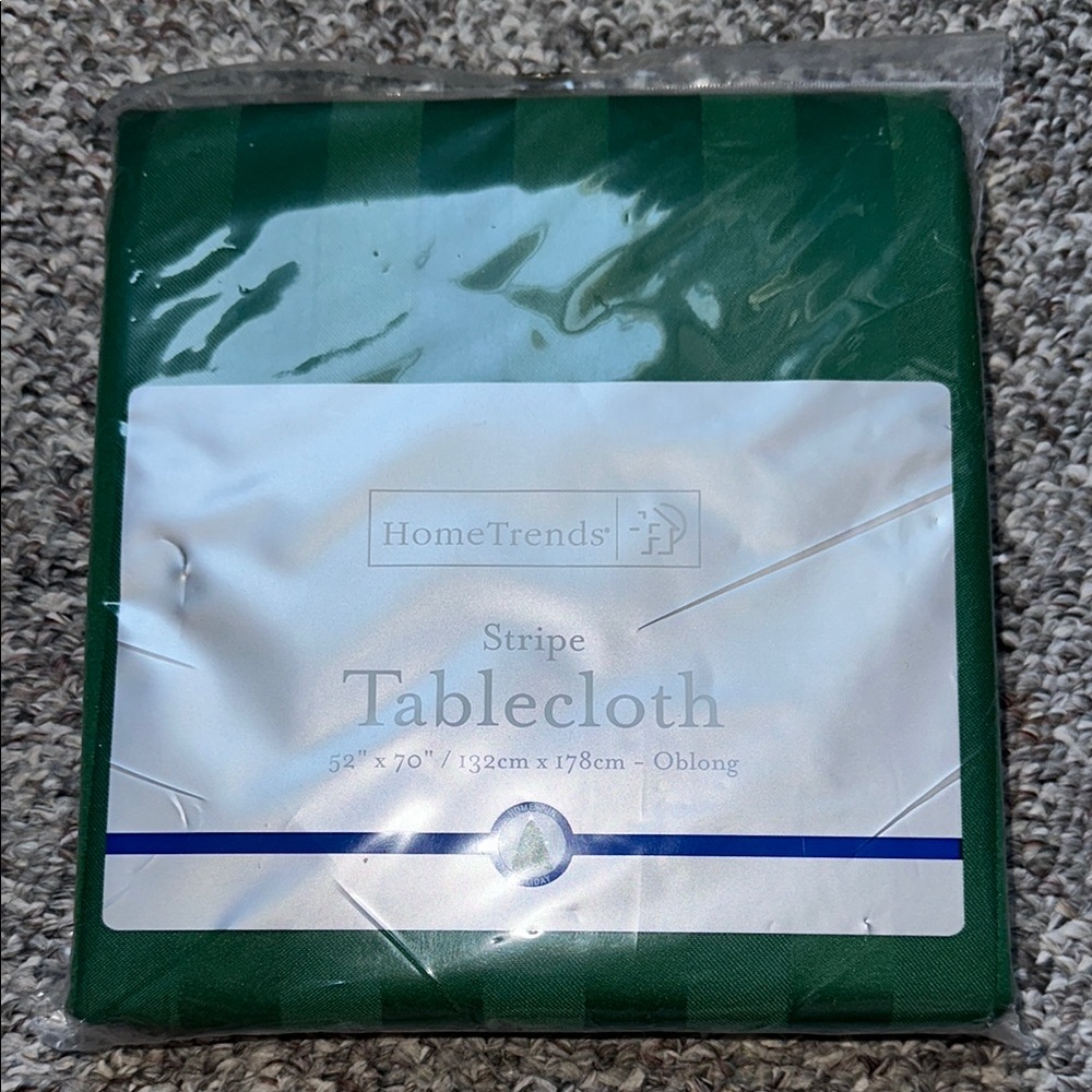 👙New Home Trends Oblong Green Stripe Tablecloth